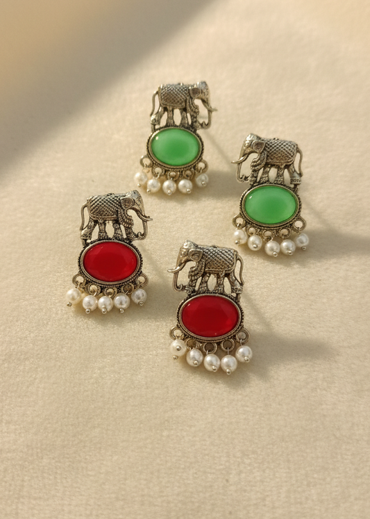 Combo of 2 Oxidised Elephant Shaped Earrings