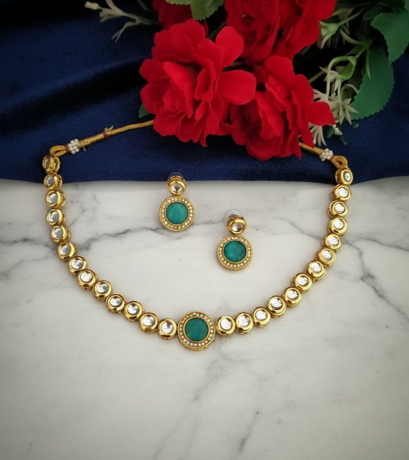 Single Line Meenakari Kundan Set