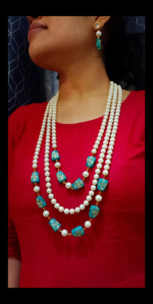 Gold-Plated Meenakari Stone Rani haar Necklace Set