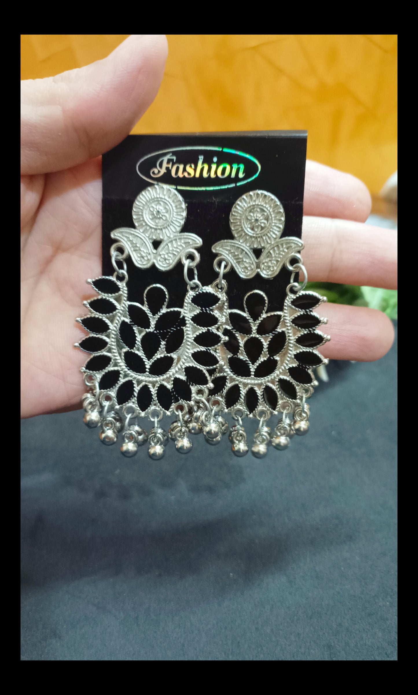 Oxidised Black Silver Plated Light Earrings