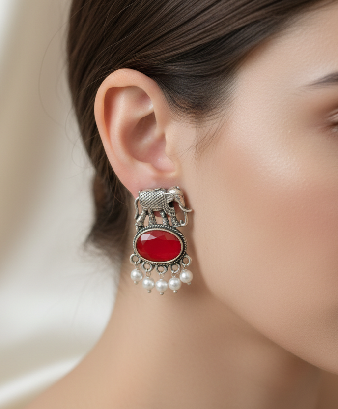 Oxidised Elephant Shape Earrings