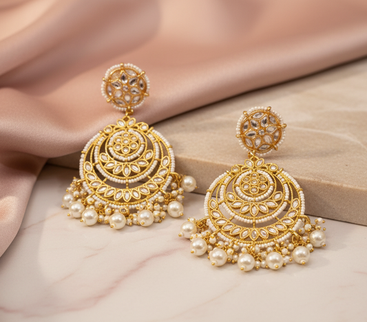 Meenakari Kundan Chandbali Earrings