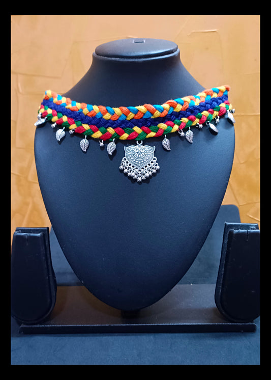 Adjustable Multi-Color Cotton Thread Oxidised Neckpiece