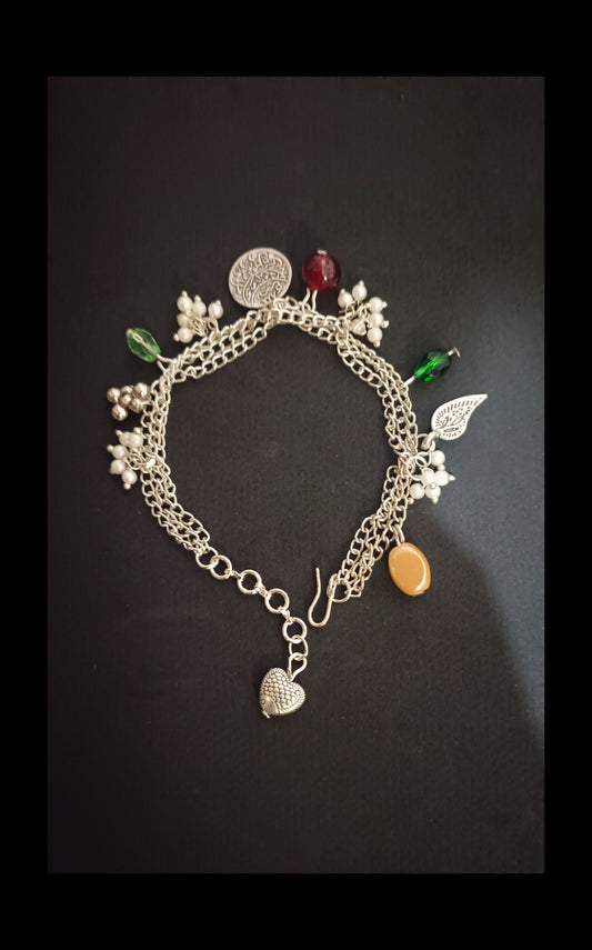 Silver Chain Beads & Charm Bracelet