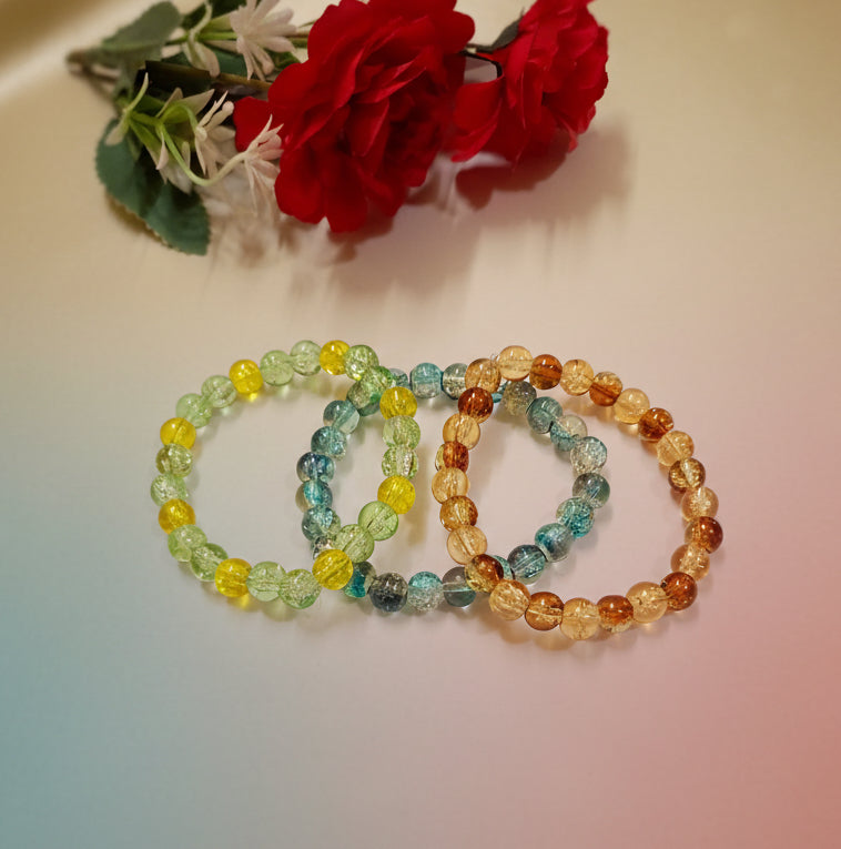 Colorful combo of 3 Crackle Beads Adjustable Bracelet (8mm)