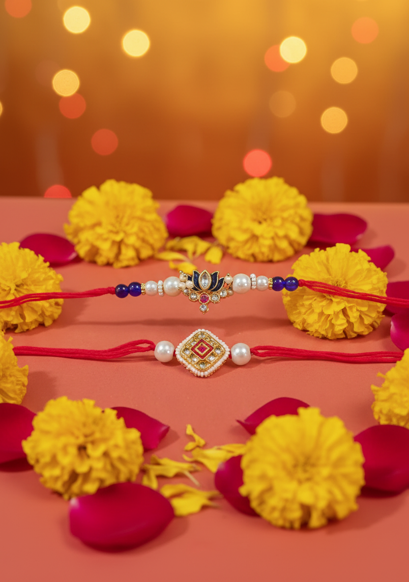 Combo of Lotus & Kundan Rakhi