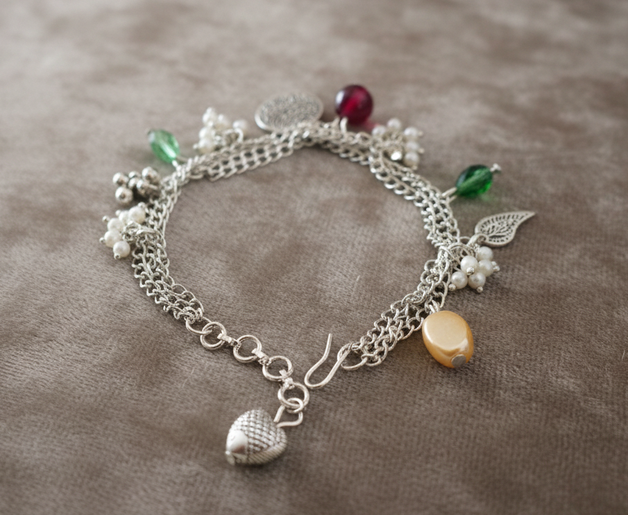 Silver Chain Beads & Charm Bracelet