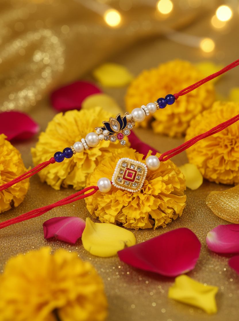Combo of Lotus & Kundan Rakhi