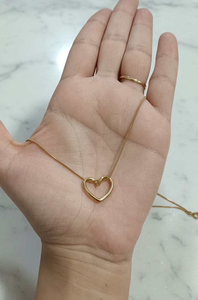 Golden Oxidised Anti-Tarnish Heart Pendant Necklace
