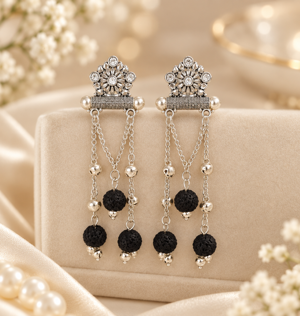 Silver Oxidised Chain Earrings