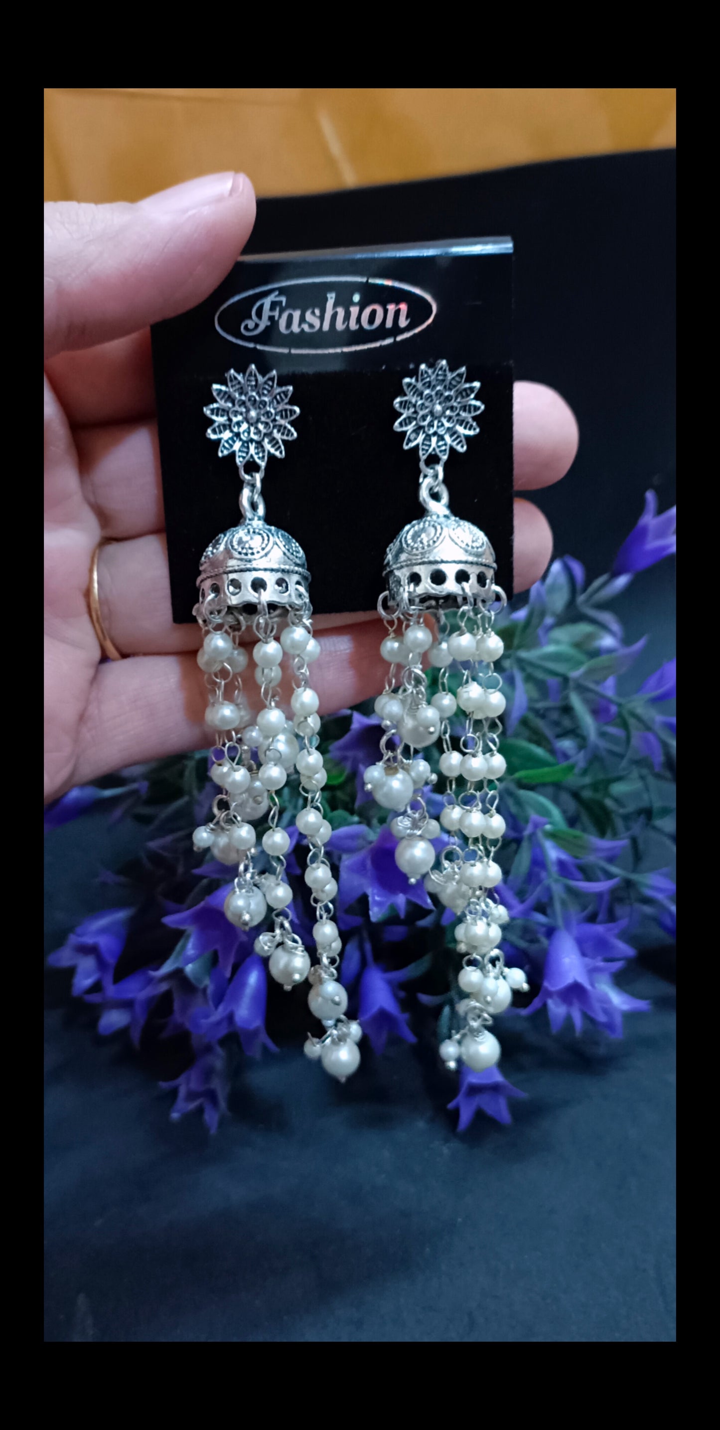 Oxidised Silver plated Ganthan chain Jhumkas