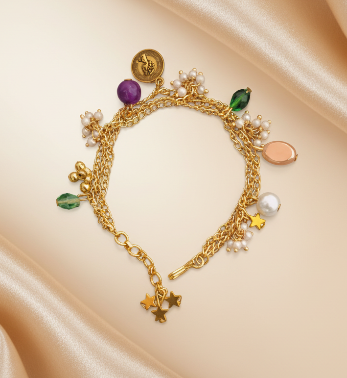 Gold-Plated Beads Charm Bracelet
