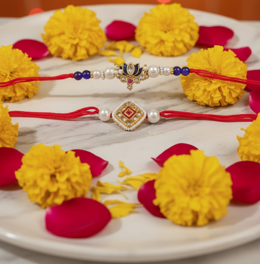 Combo of Lotus & Kundan Rakhi
