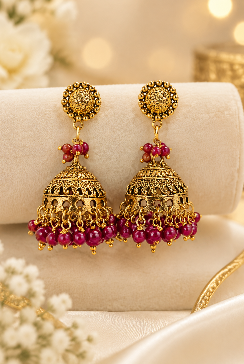 Golden Maroon Chain Jhumka