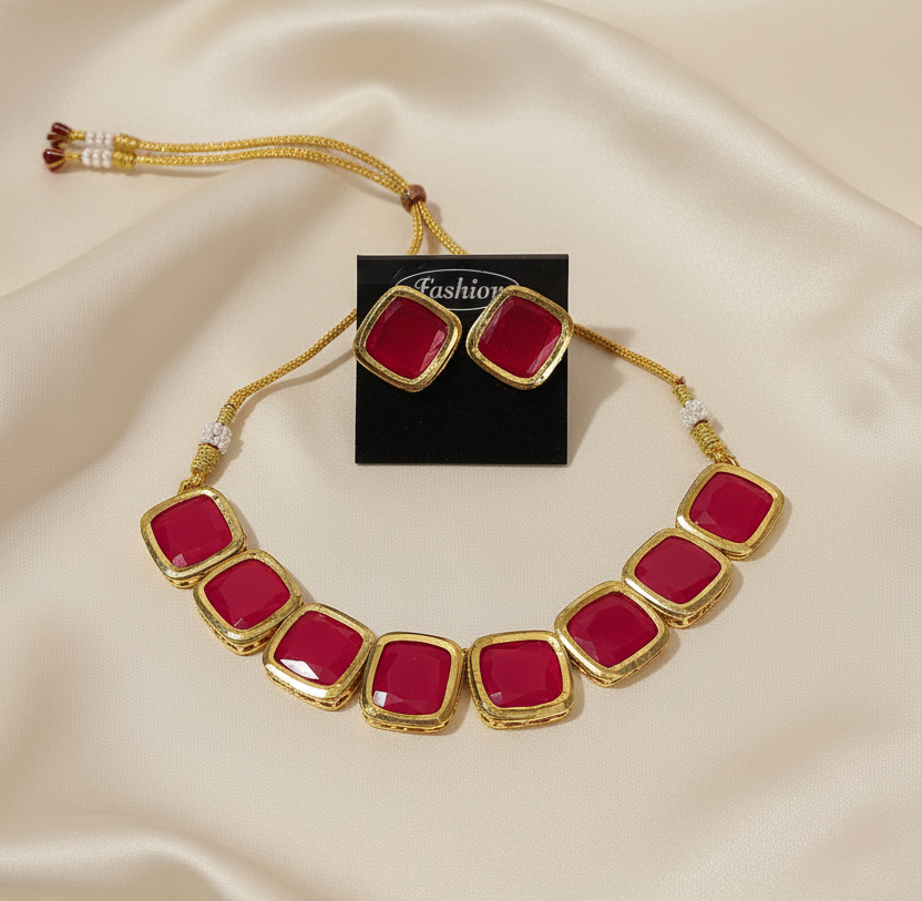 Indo-Western Kundan Stone Necklace Set
