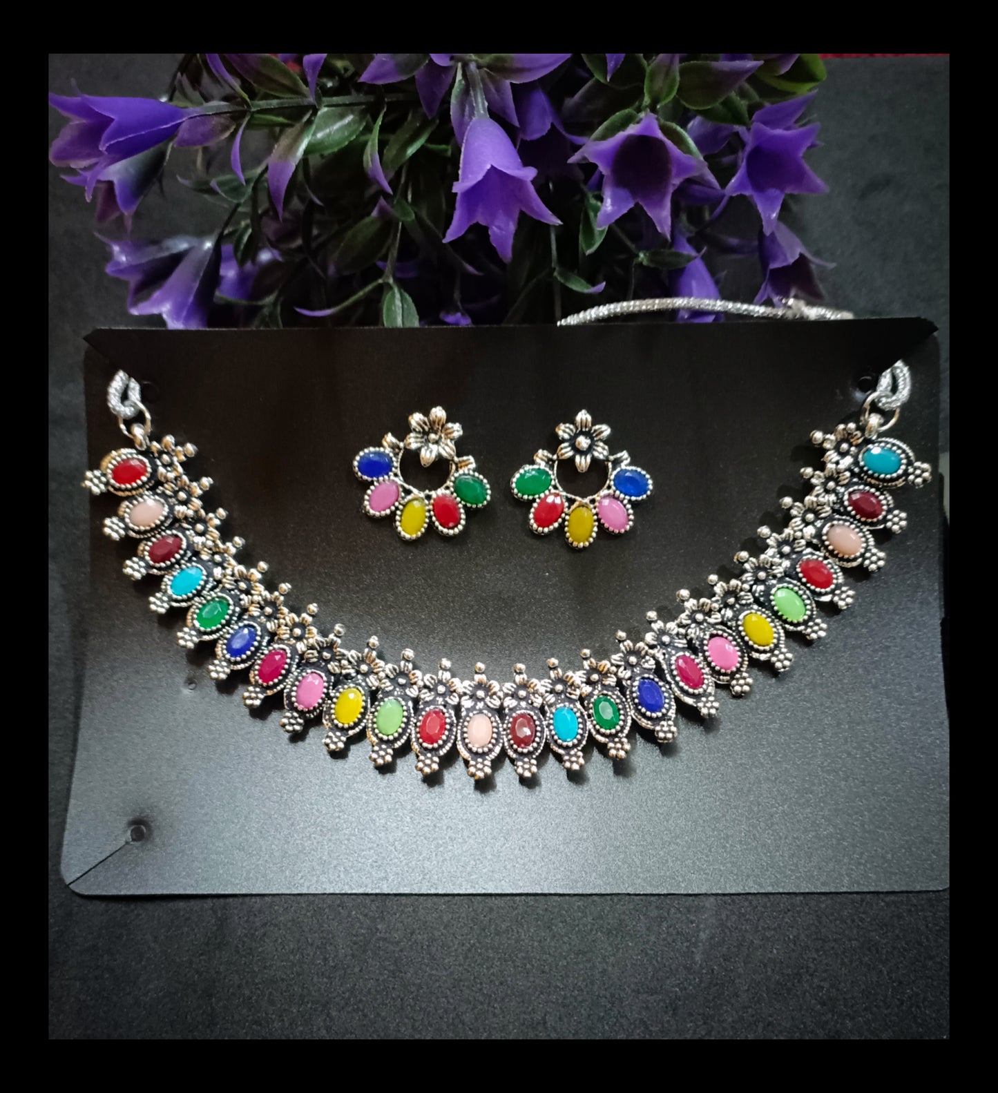 Small Colorful Oxidised Choker Set