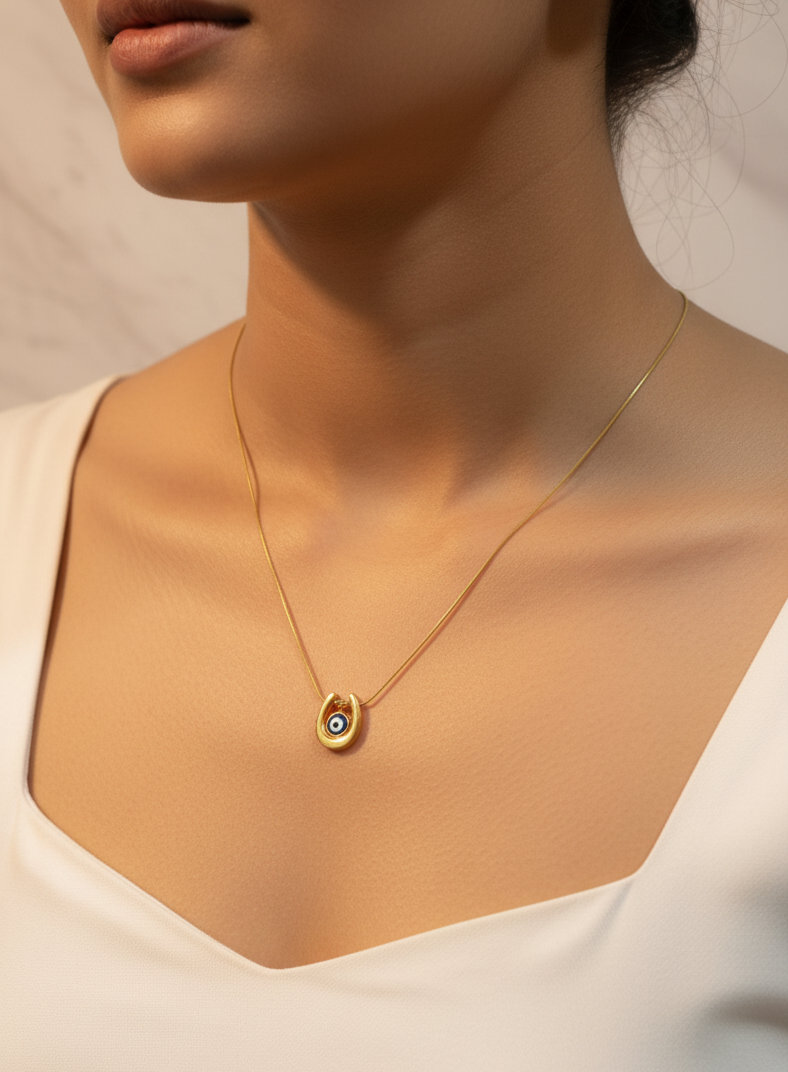 Golden Oxidised Anti-Tarnish Evil Pendant Necklace