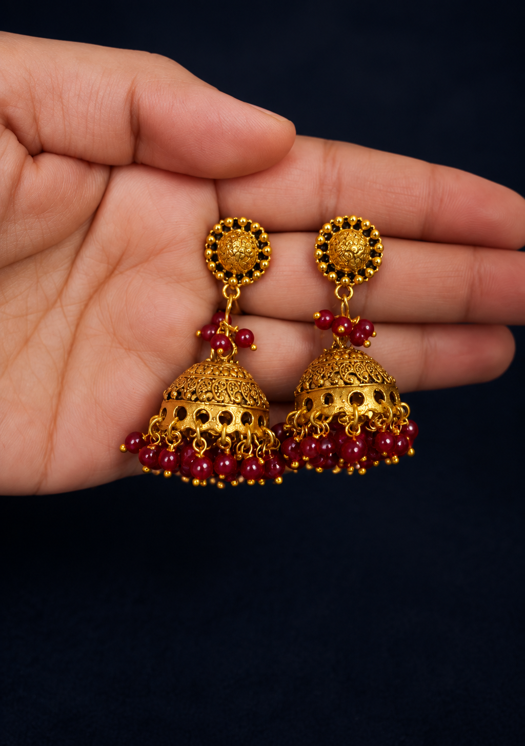 Golden Maroon Chain Jhumka
