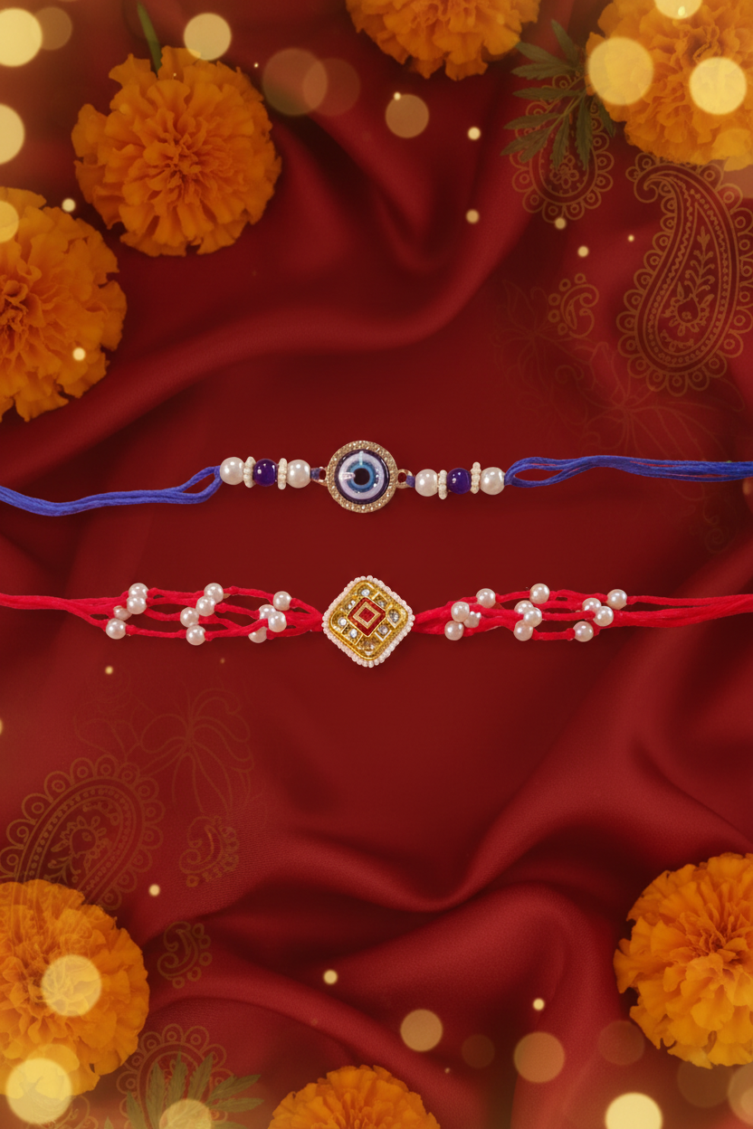Combo of Evil Eye & Kundan Rakhi