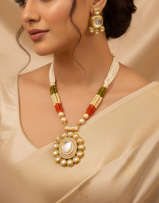 Gold-Plated Kundan Pendant Necklace Set