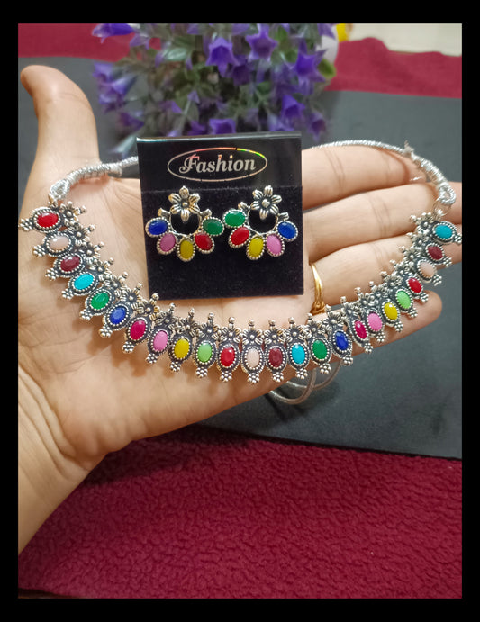 Small Colorful Oxidised Choker Set