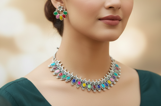 Small Colorful Oxidised Choker Set