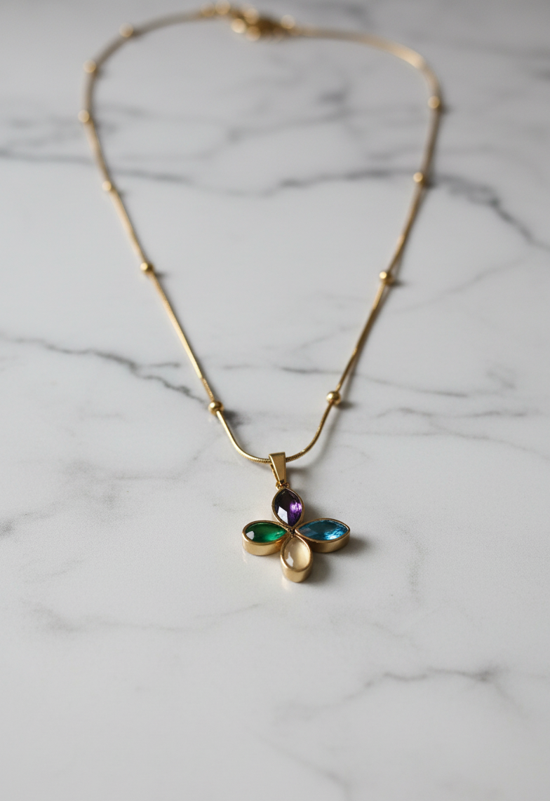 Golden Oxidised Anti-Tarnish Colorful Pendant Necklace