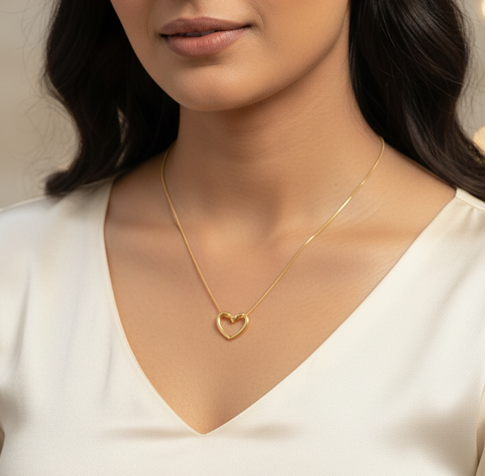 Golden Oxidised Anti-Tarnish Heart Pendant Necklace