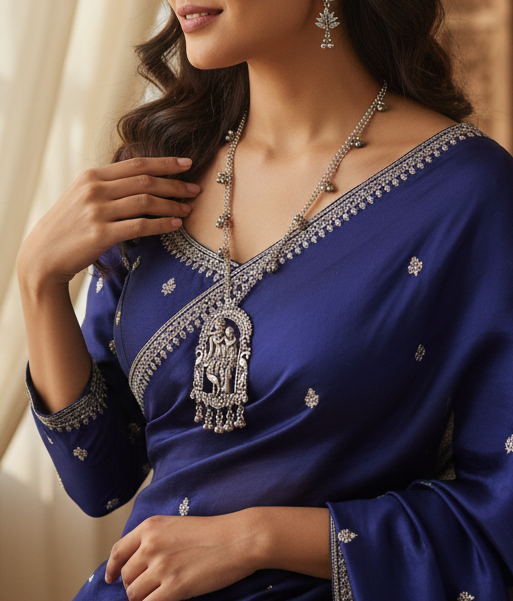 Oxidised Silver Chain Radha-Krishna Pendant Necklace