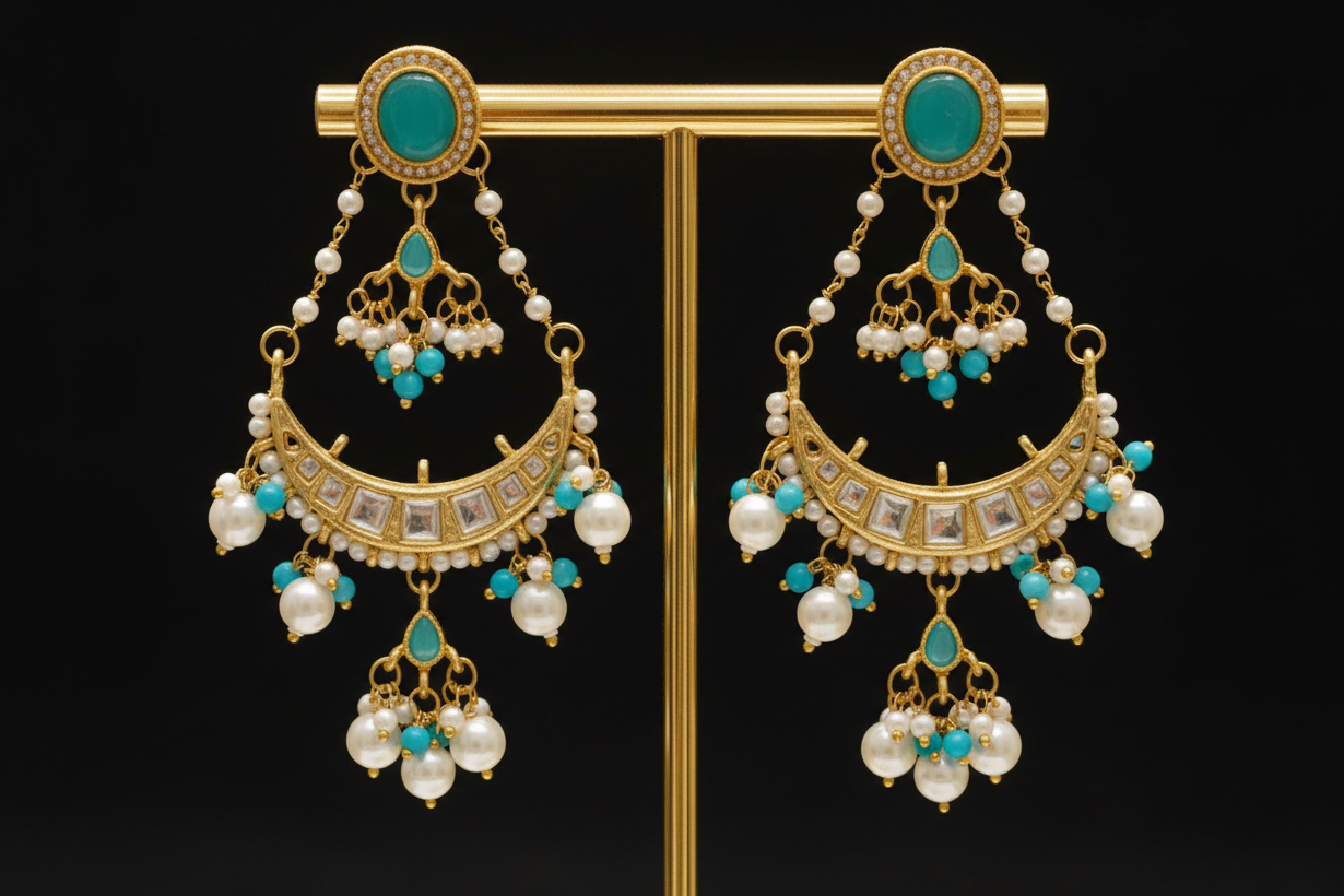 Kundan Long Chandbali Earrings