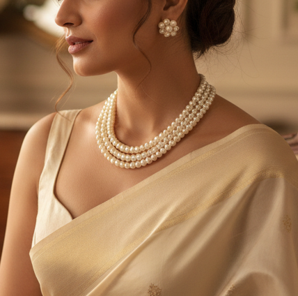 Off-White 3 Layers Short Pearl Necklace Set (6mm)