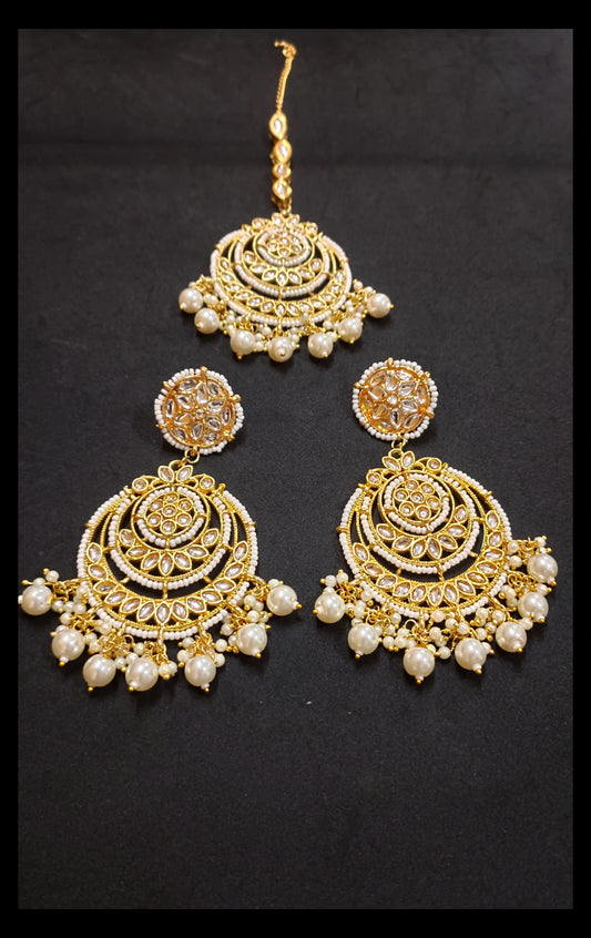 Set of Meenakari Kundan Chaandbali Earrings & Maangtikka