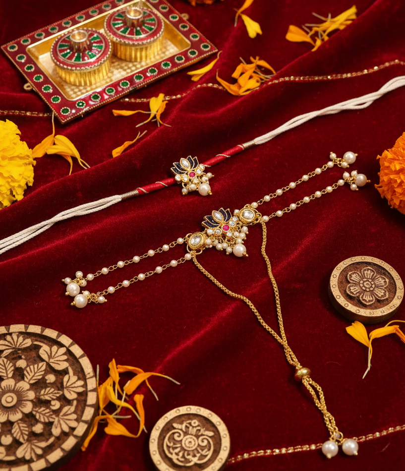 Lotus Kundan Bhai Bhabhi Rakhi