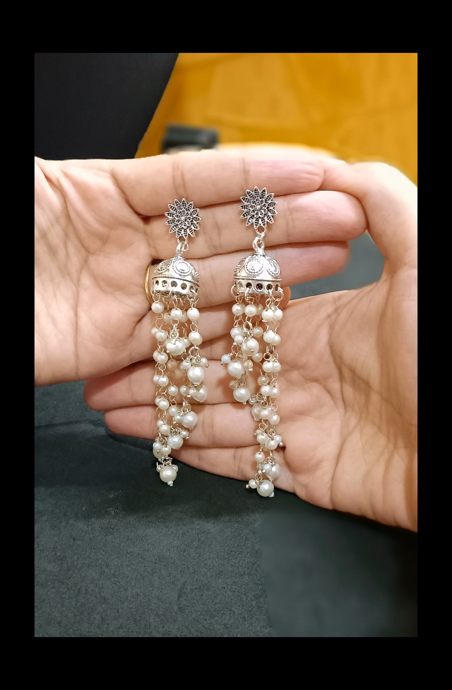Oxidised Silver plated Ganthan chain Jhumkas