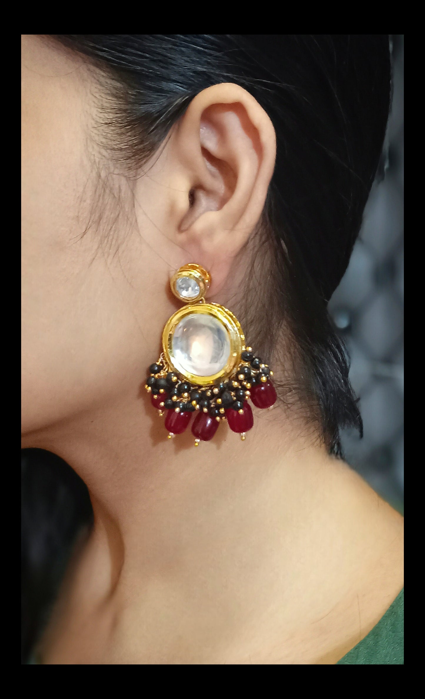 Meenakari Double Layer Kundan Earrings