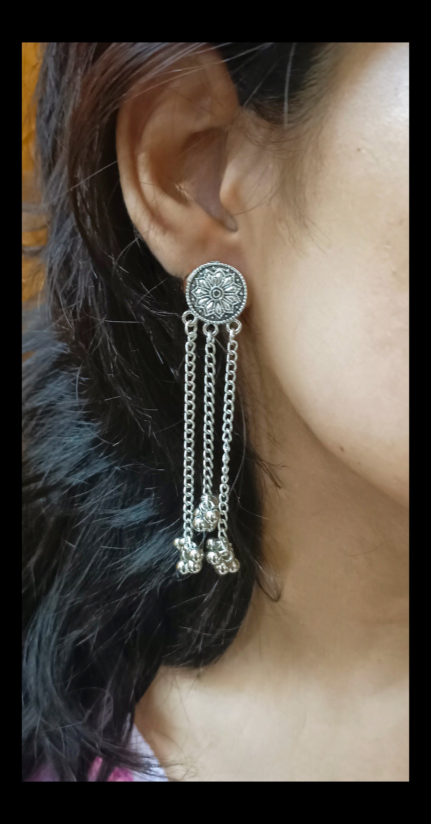Oxidised Simple Chain Earrings