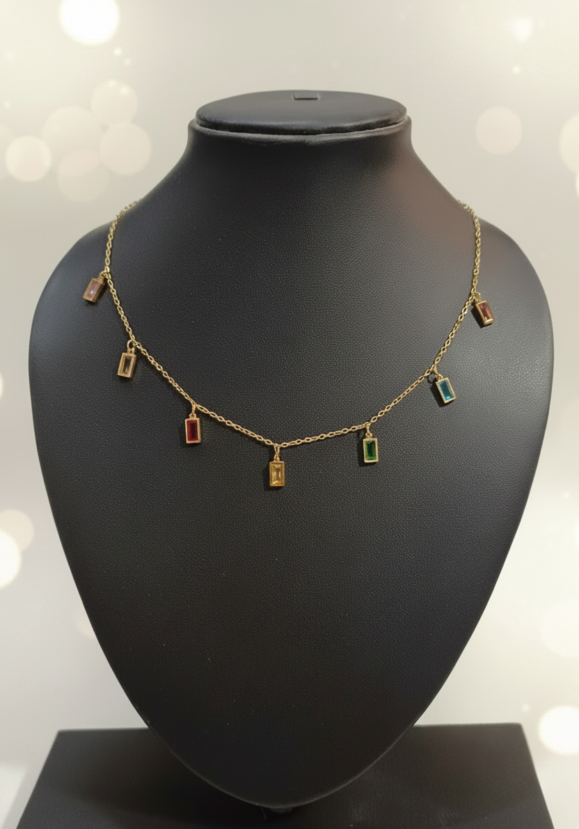 Golden Oxidised Anti-Tarnish Colorful Chain Necklace