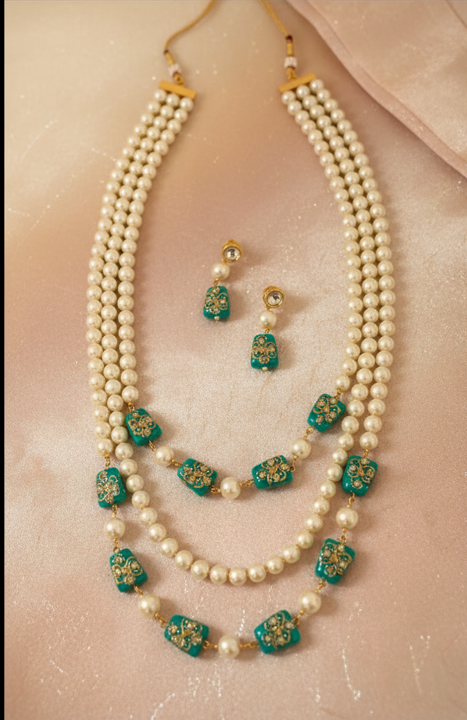 Gold-Plated Meenakari Stone Rani haar Necklace Set