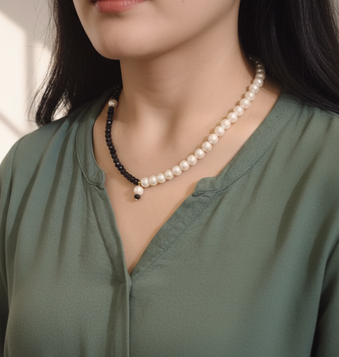 Black & White Crystal Glass Beads Necklace