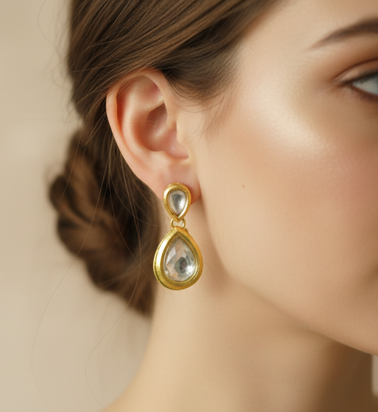 Beautiful Meenakari Double Drop Shape Kundan Earrings