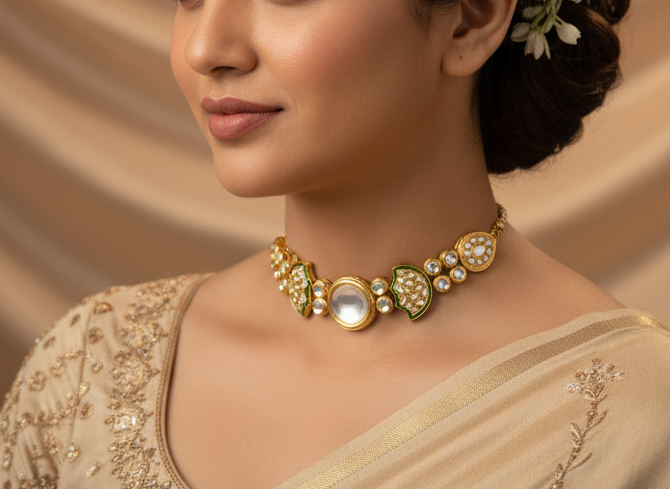Gold-Plated Meenakari Kundan Choker Set