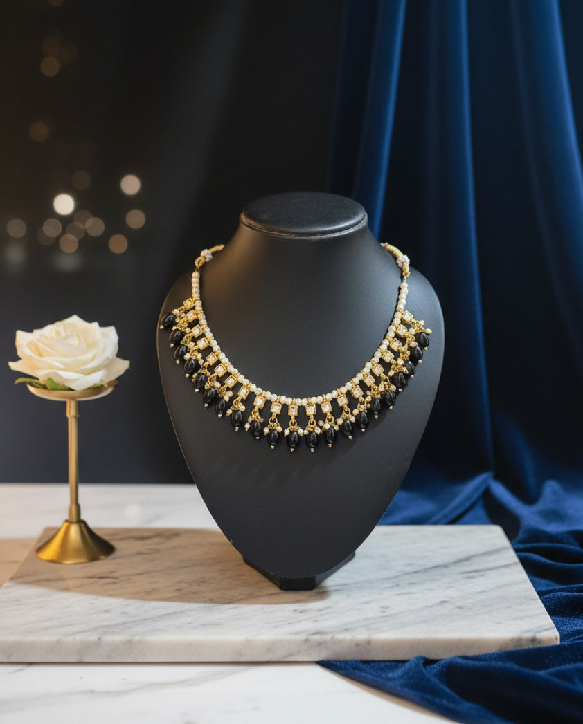 Fancy Kundan & Black Beads Choker