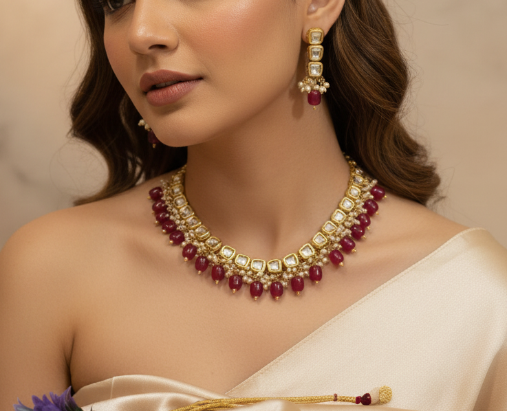 Gold-Plated Meenakari Kundan Choker Set