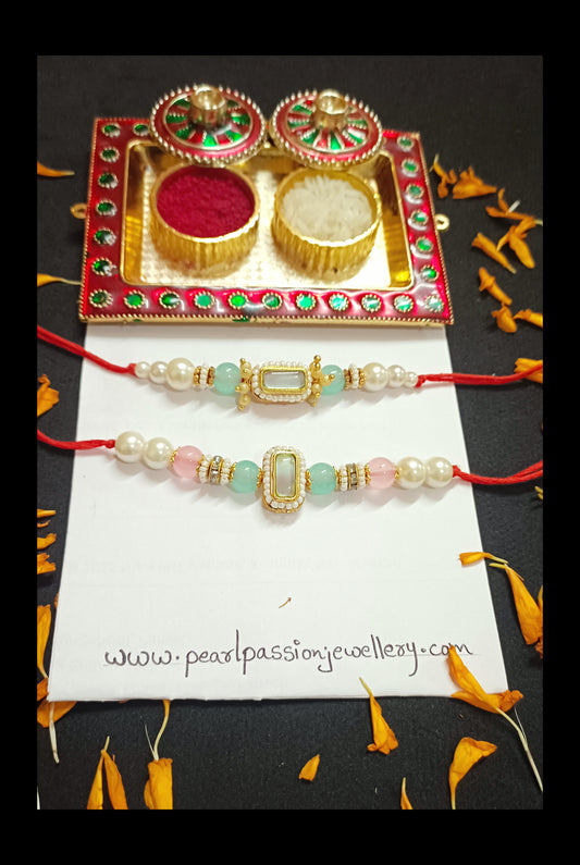 Multicolored Combo of 2 Kundan Rakhi