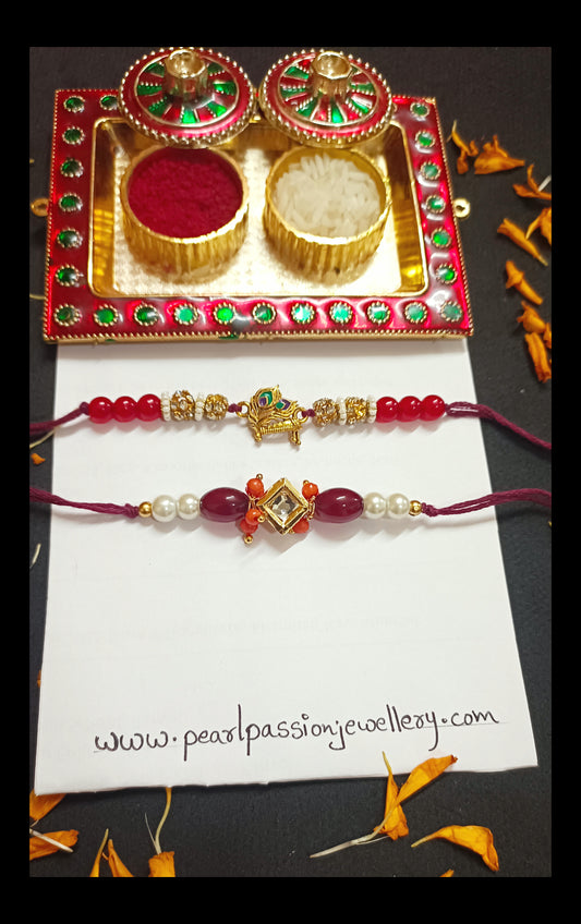 Combo of 2 Krishna Kundan Pendant Rakhi