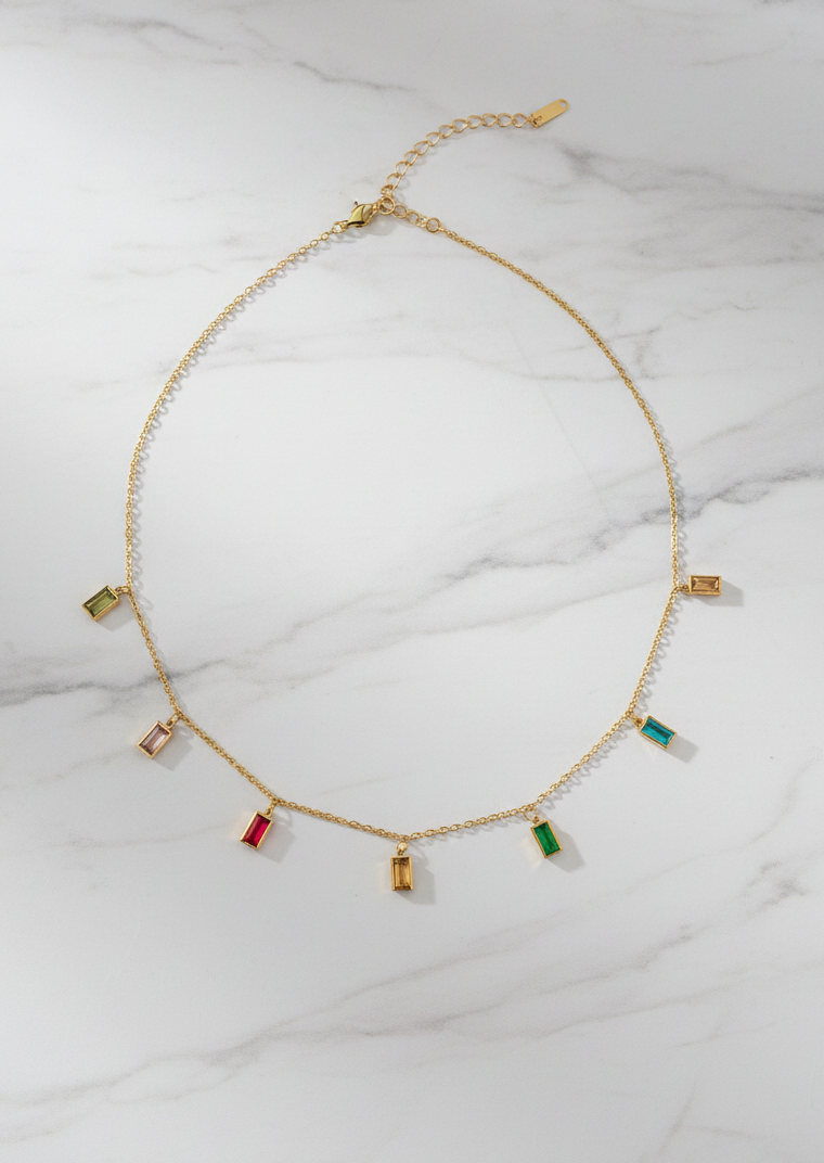 Golden Oxidised Anti-Tarnish Colorful Chain Necklace