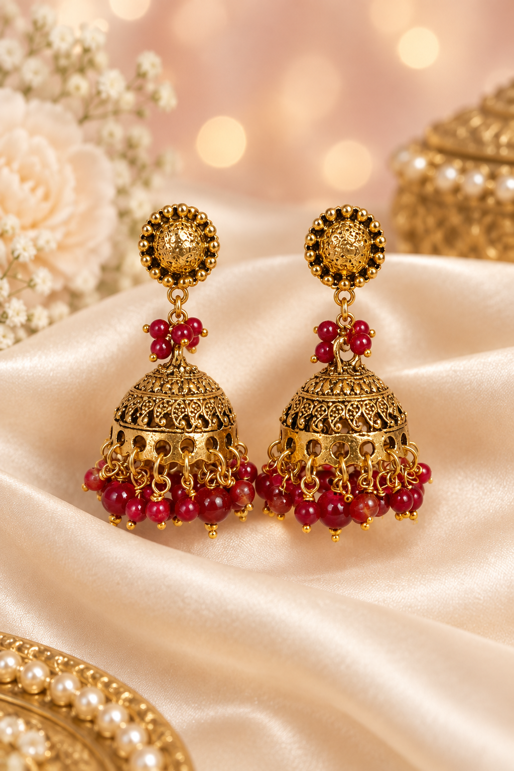 Golden Maroon Chain Jhumka