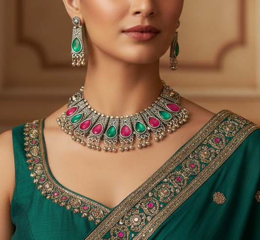 Oxidised Jewellery Choker Set with Earrings