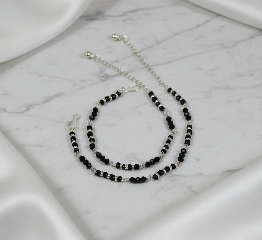 Black Crystal Beads Anklet