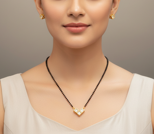 V-Shape Small Size Meenakari Kundan Pendant Mangalsutra